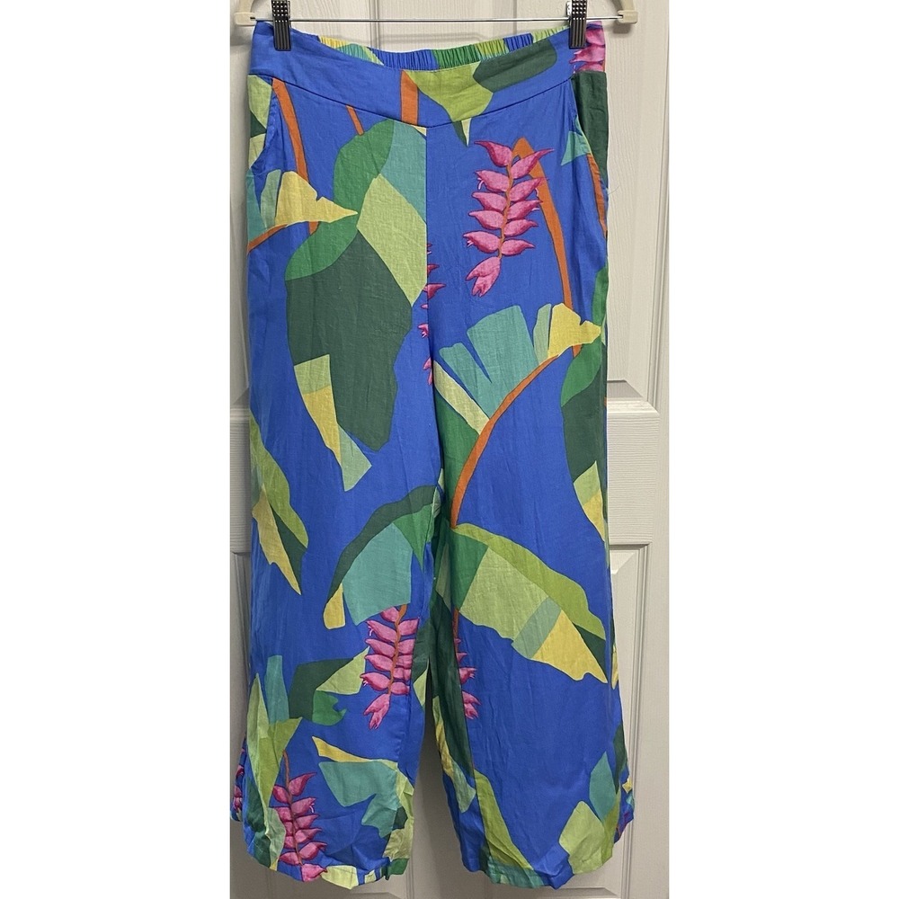 Christian Siriano Women's Wide Leg Flowy Pants Tropical‎ Botanical Print NWT-S